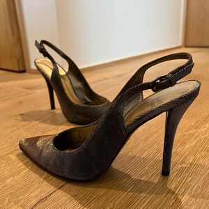Stuart Weitzman high heel slingback sandal gold